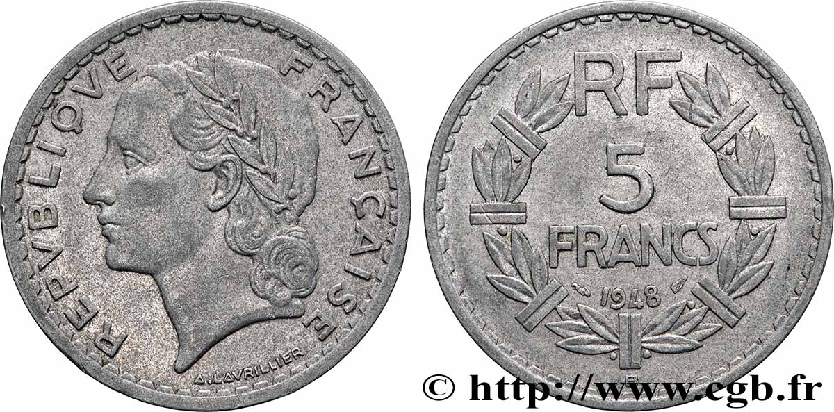 5 francs Lavrillier, aluminium 1948 Beaumont-Le-Roger F.339/15 fSS 