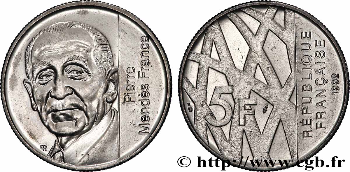 5 francs Mendès-France 1992  F.343/2 SPL 