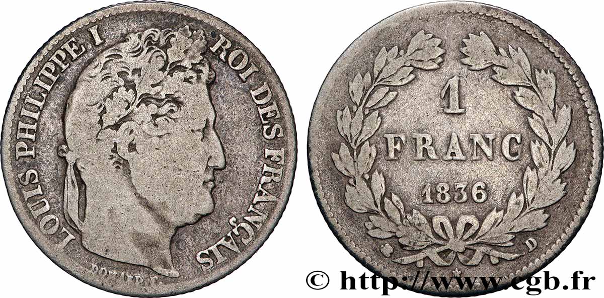 1 franc Louis-Philippe, couronne de chêne 1836 Lyon F.210/53 F12 