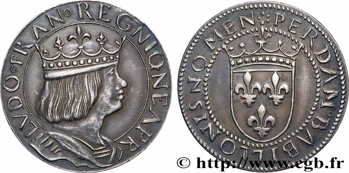 Essai de métal (argent) et de module au type du ducat d’or de Naples de Louis XII n.d. Paris Maz.2226 a AU 