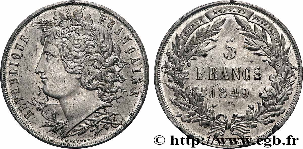 Concours de 5 francs, essai en étain par Malbet 1849 Paris VG.3083 var. AU 