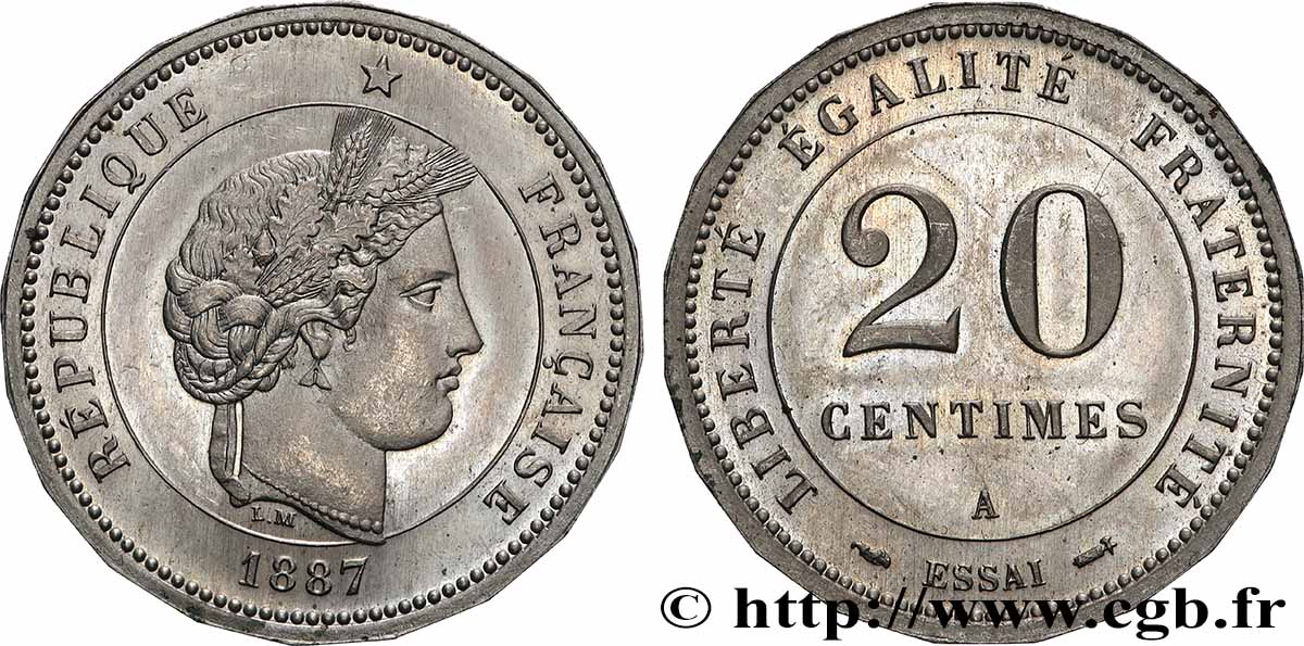 Essai de 20 centimes Merley  1887 Paris GEM.50 6 MS62 