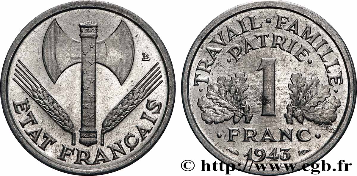 1 franc Francisque, légère 1943  F.223/3 SPL63 