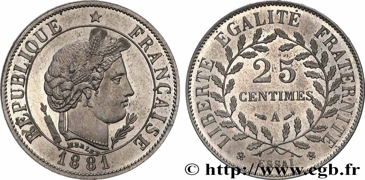 Essai de 25 centimes Merley 1881 Paris GEM.58 2 SPL63 
