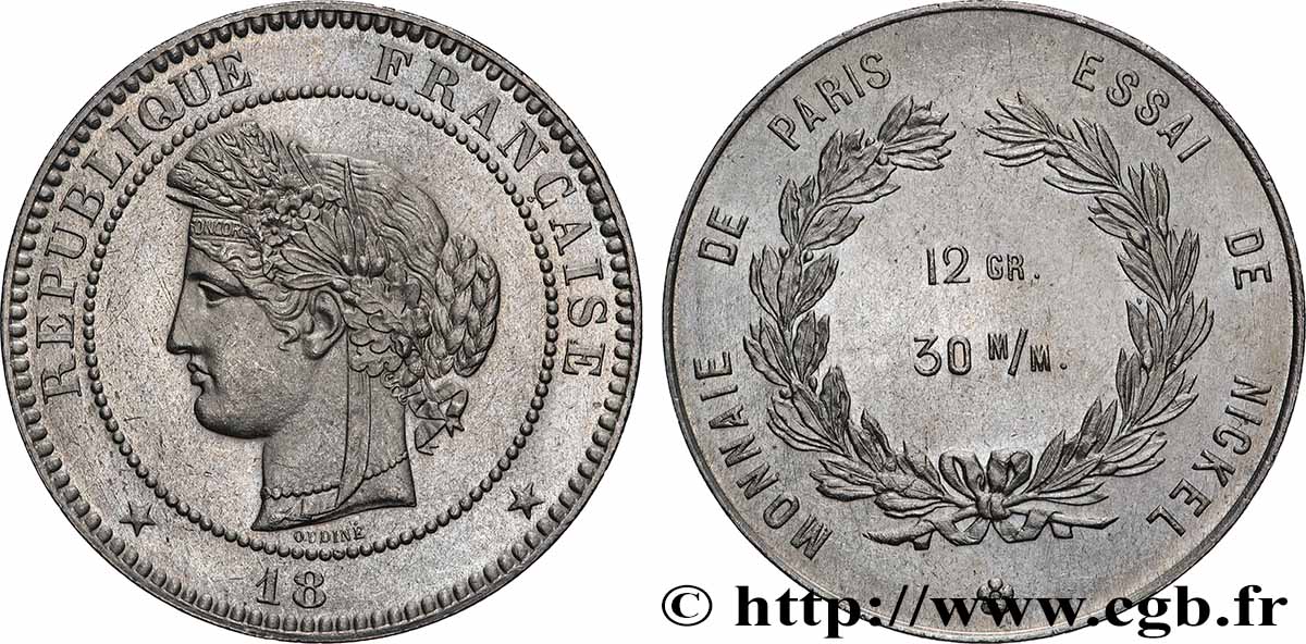 Essai de Frappe de 5 francs Lavrillier, au type Oudiné (12 g / 30 mm) n.d. Paris GEM.141 3 MS 