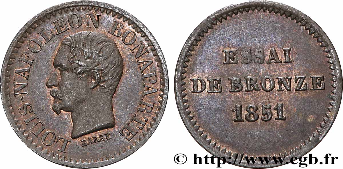 Essai de bronze au module de un centime, Louis-Napoléon Bonaparte 1851 Paris VG.3297  MS62 