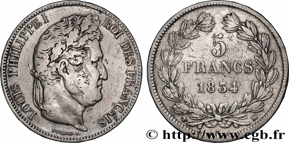 5 francs IIe type Domard 1834 Marseille F.324/38 S 