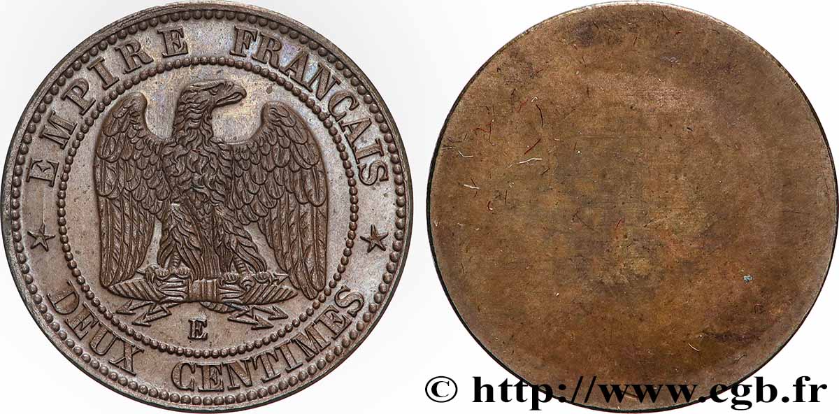 Essai uniface revers de Deux centimes Napoléon III, tête laurée n.d.  Maz.1724 a SPL63 