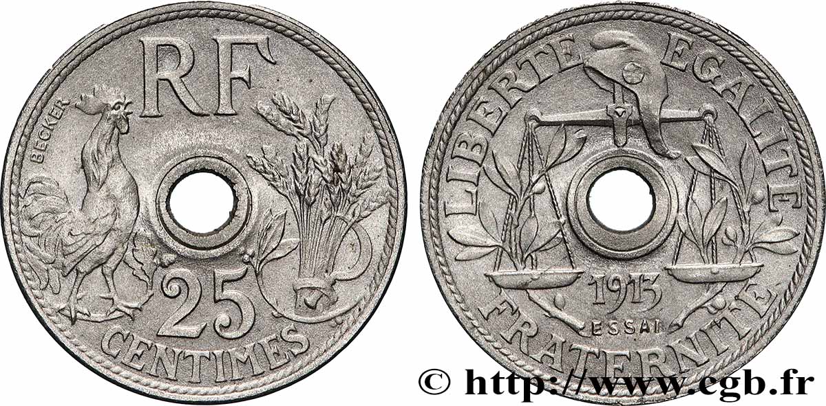 Essai de 25 centimes par Becker, petit module 1913 Paris GEM.67 4 SPL 