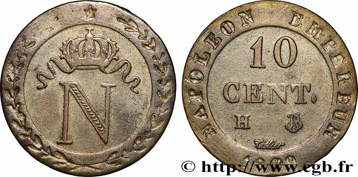 10 cent. à l&nbsp;N couronnée 1809 La Rochelle F.130/14 TTB 