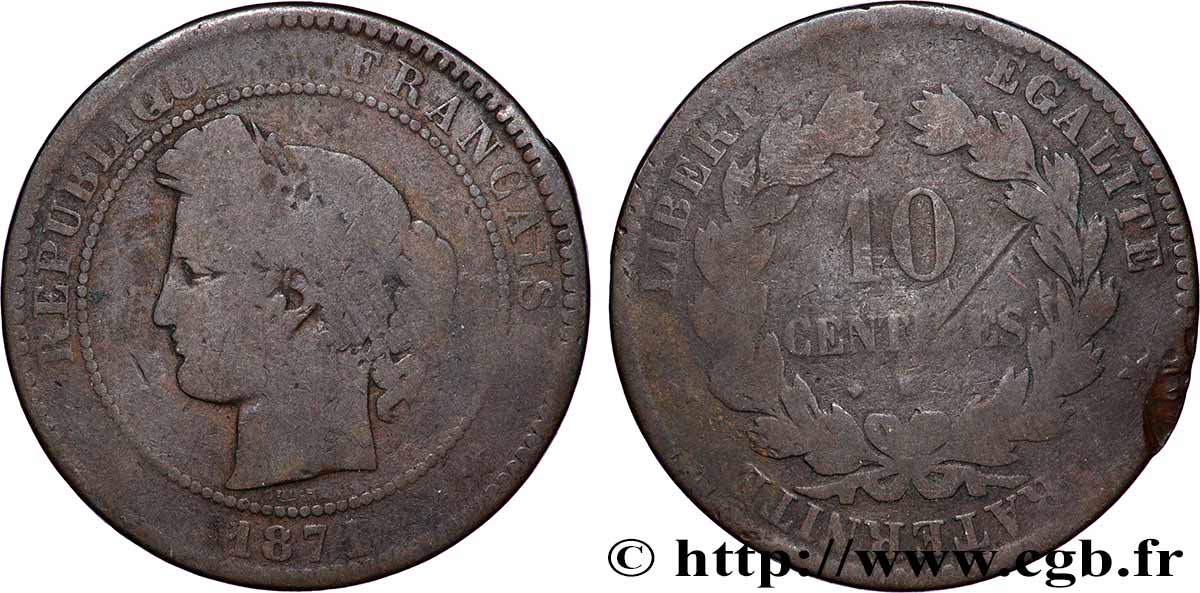 10 centimes Cérès 1871 Bordeaux F.135/7 B 