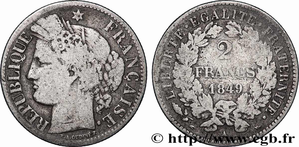 2 francs Cérès, IIe République 1849 Paris F.261/1 TB 