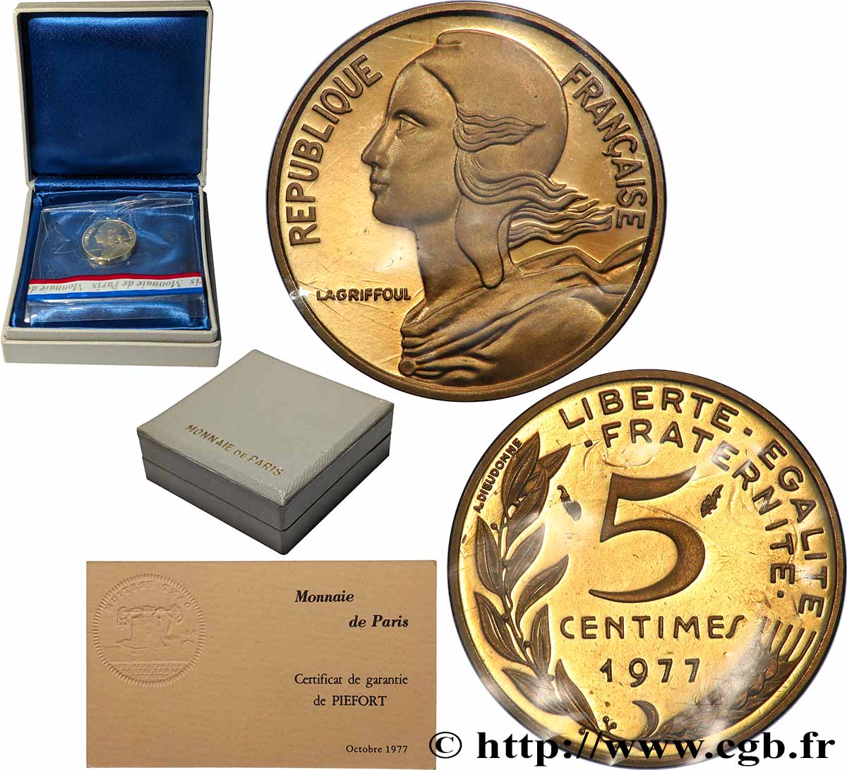 Piéfort Br-Al de 5 centimes Marianne 1977 Pessac GEM.22 P1 FDC 