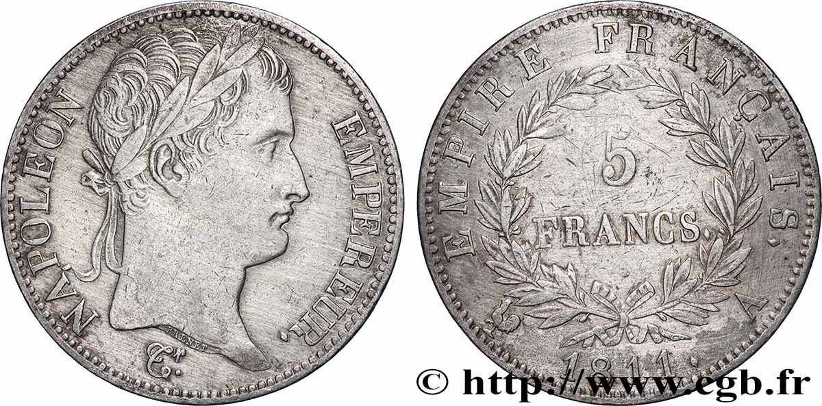 5 francs Napoléon Empereur, Empire français 1811 Paris F.307/27 TTB+ 