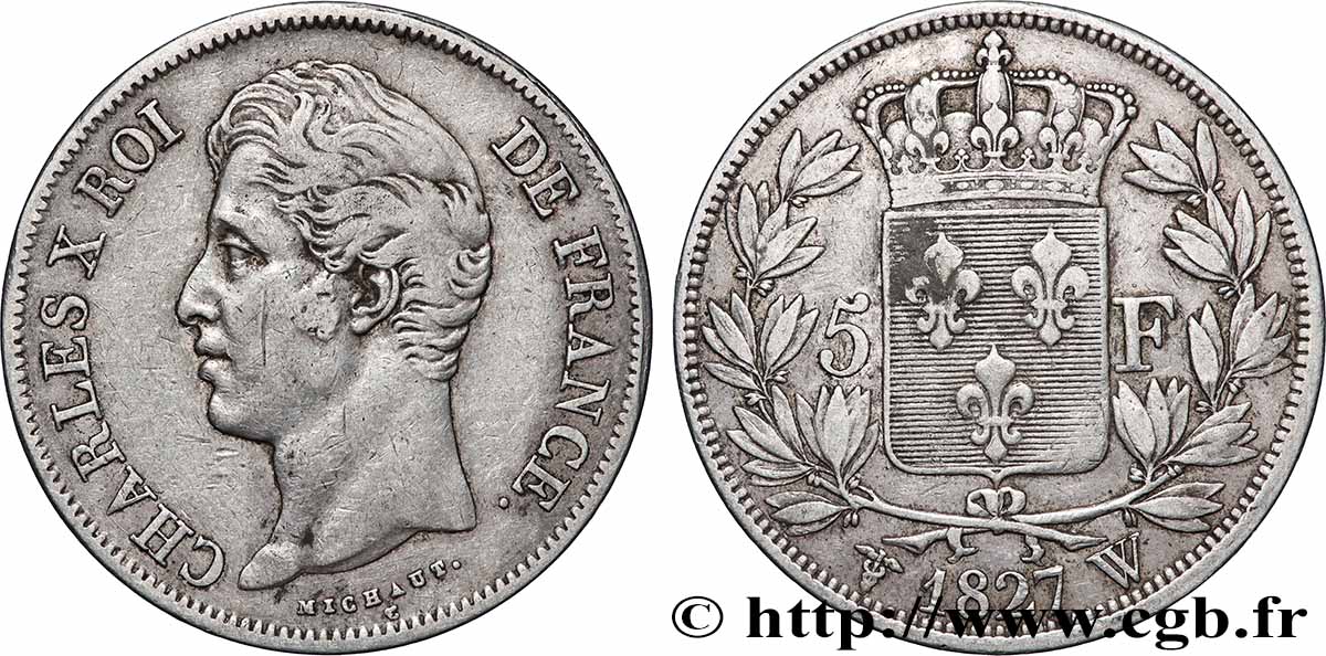 5 francs Charles X, 2e type 1827 Lille F.311/13 VF 