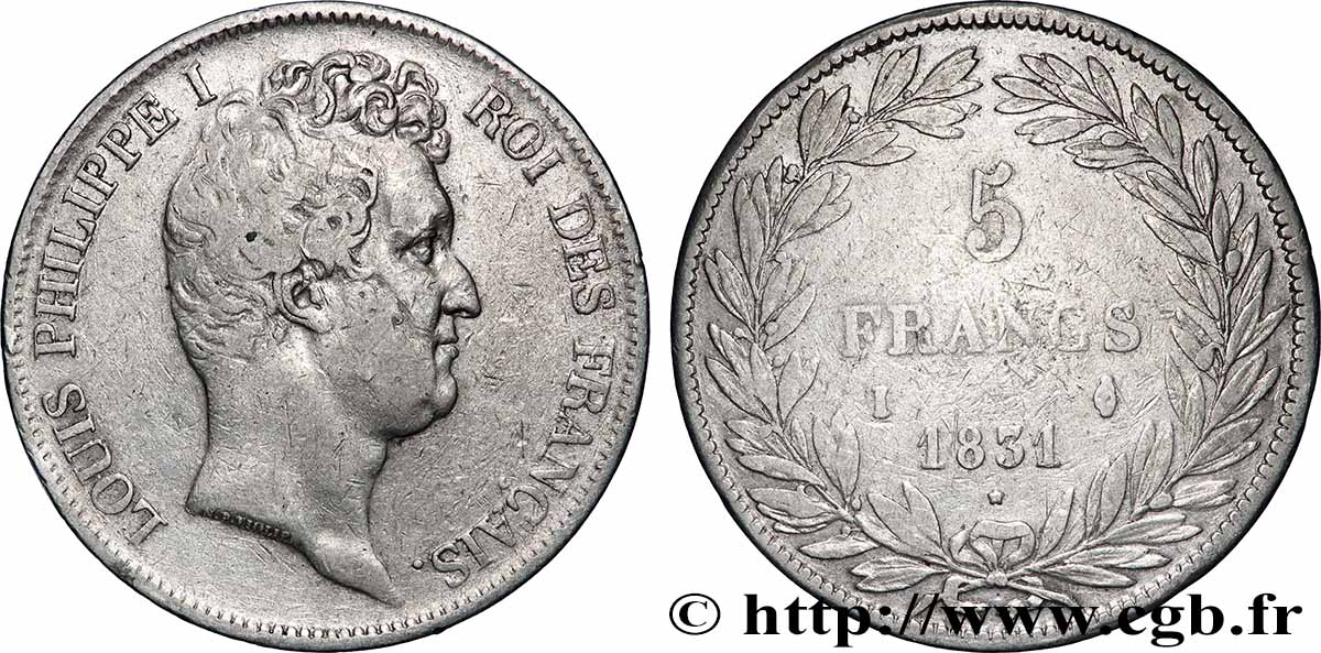 5 francs type Tiolier avec le I, tranche en creux 1831 Limoges F.315/19 TB 