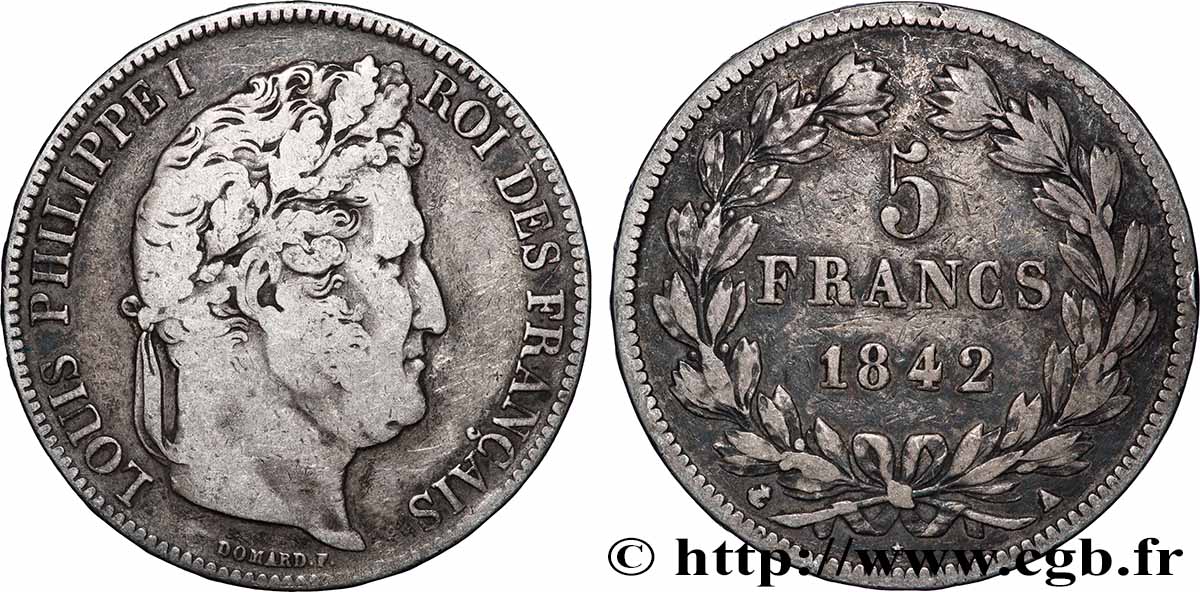 5 francs IIe type Domard 1842 Paris F.324/95 TB 