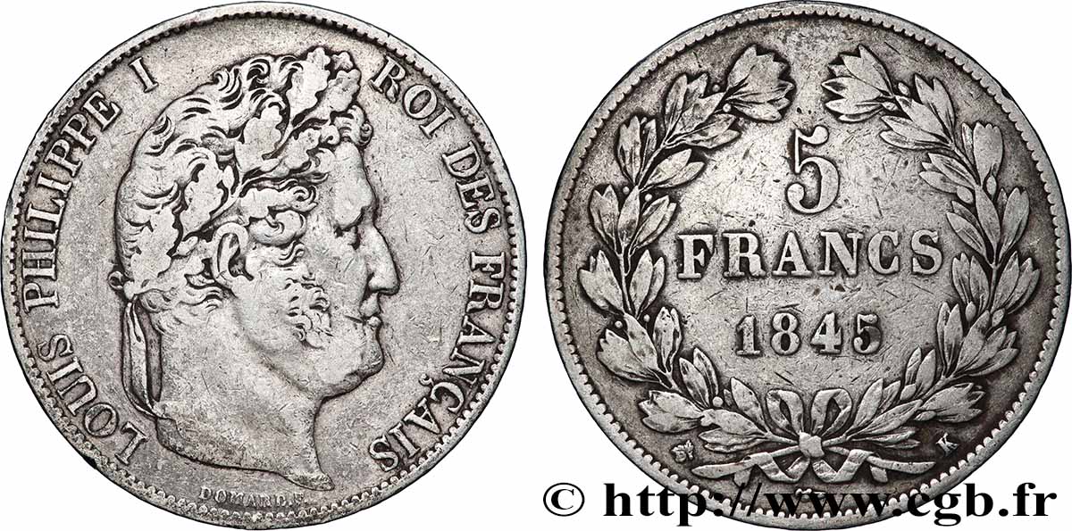 5 francs IIIe type Domard 1845 Bordeaux F.325/8 XF 