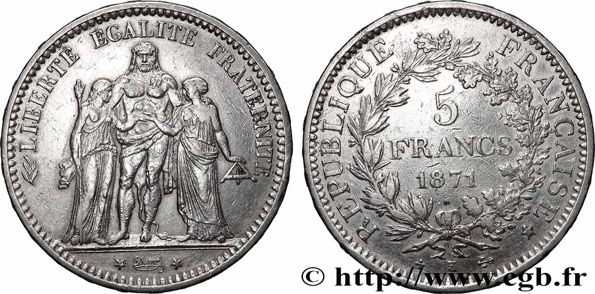 5 francs Hercule 1871 Bordeaux F.334/5 VF 