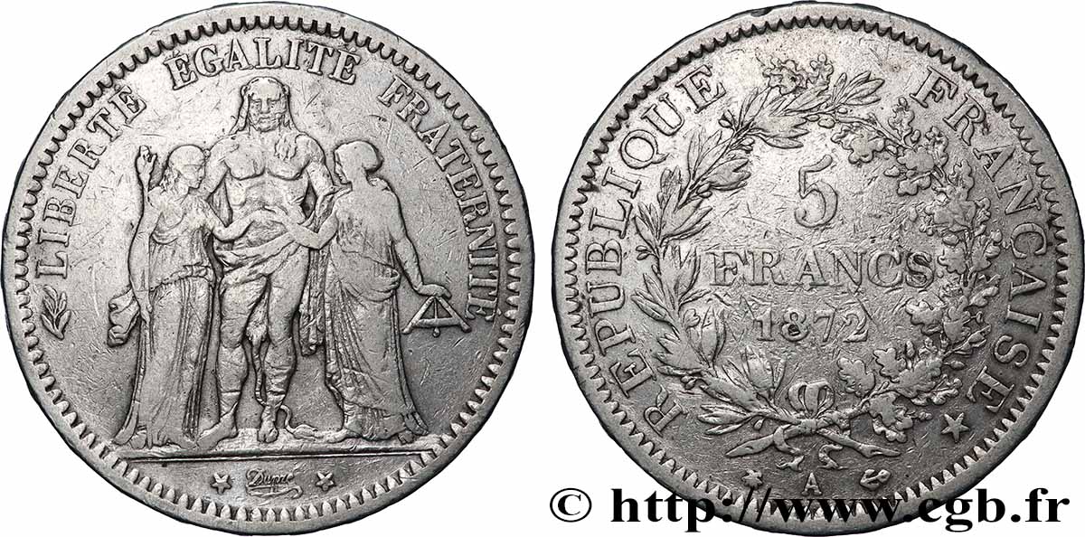 5 francs Hercule 1872 Paris F.334/6 TB 