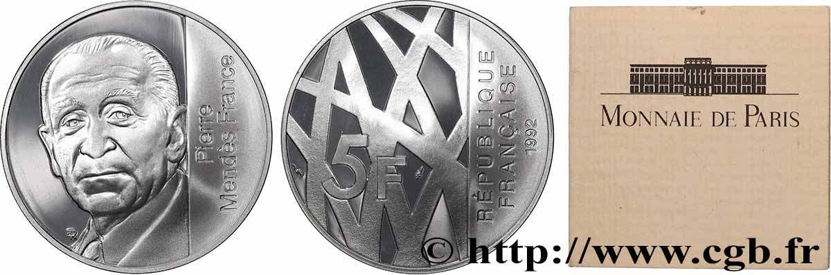 Belle Épreuve 5 francs Mendès-France 1992  F.1201 2 MS 