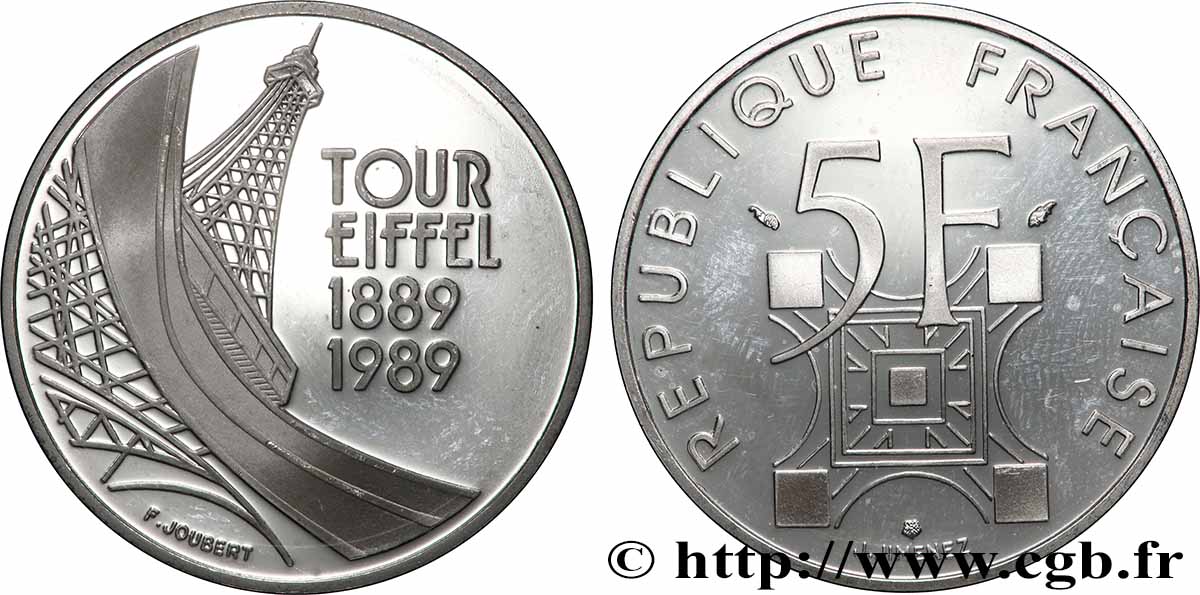 Belle Épreuve 5 francs Tour Eiffel 1989 Paris F.342/2 var. fST+ 
