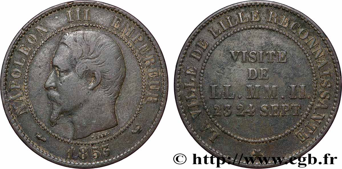Module de dix centimes, Visite impériale à Lille les 23 et 24 septembre 1853 1853 Lille VG.3365  VF 