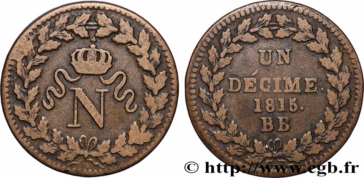Un décime à l’N couronnée 1815 Strasbourg F.131A/1 S 