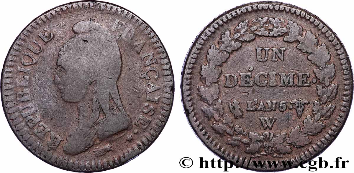 Un décime Dupré, grand module 1797 Lille F.129/18 SGE 