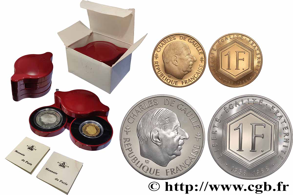 Coffret Belle Épreuve 1 franc De Gaulle or et argent 1988 Paris F5.1000 1 FDC 