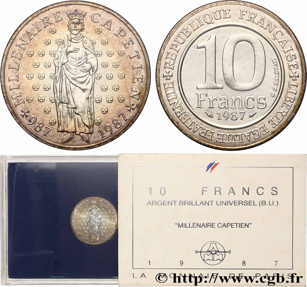 Brillant Universel argent 10 francs Millénaire Capétien 1987 Paris F5.1301 4 ST 