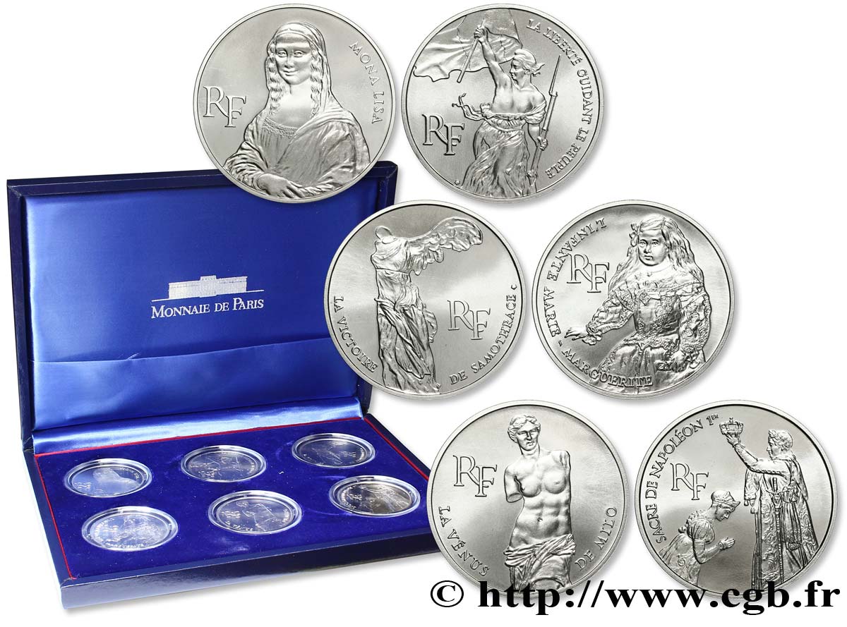 Coffret de six essais Brillant Universel 100 francs - Bicentenaire du Musée du Louvre 1993 Pessac F5.  FDC70 