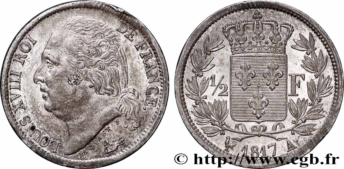 1/2 franc Louis XVIII 1817 Paris F.179/9 SUP58 