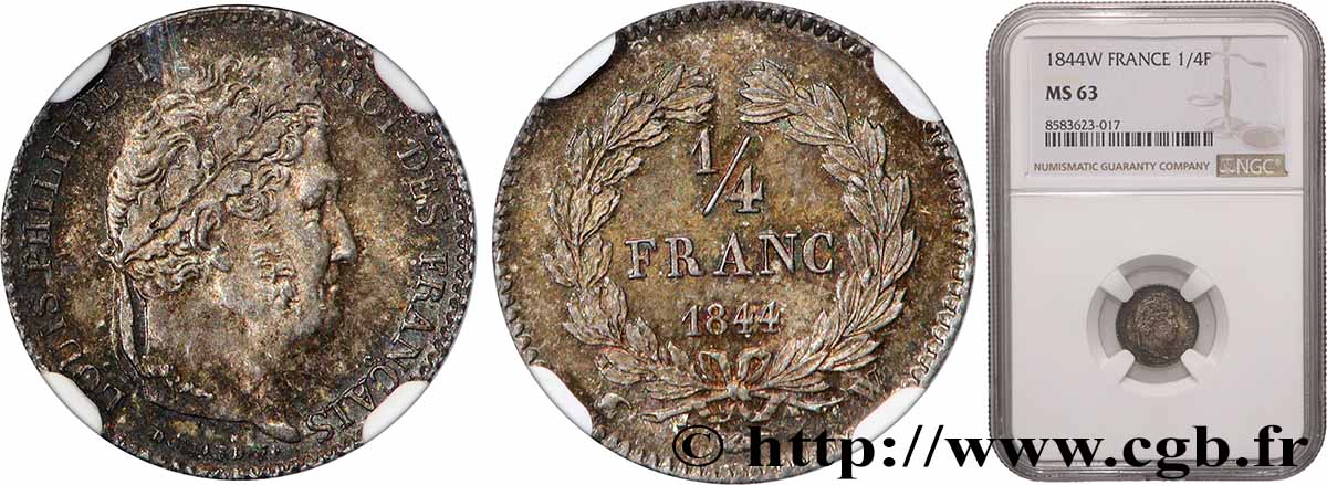 1/4 franc Louis-Philippe 1844 Lille F.166/101 SPL63 NGC