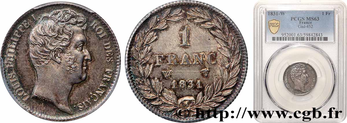 1 franc Louis-Philippe, tête nue 1831 Lille F.209/12 SPL63 PCGS