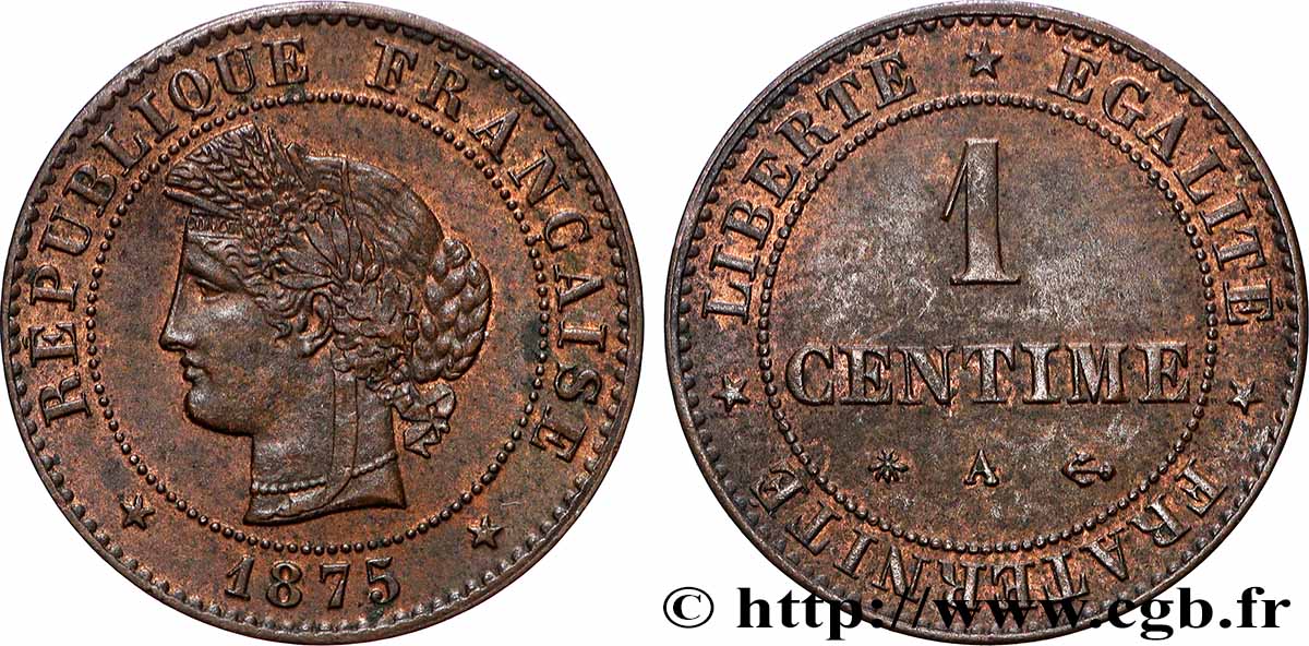 1 centime Cérès 1875 Paris F.104/4 SUP+ 