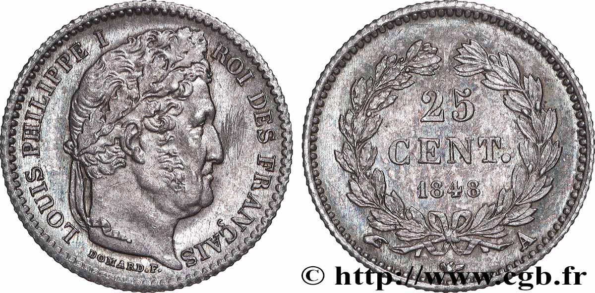 25 centimes Louis-Philippe 1848 Paris F.167/12 MBC+ 