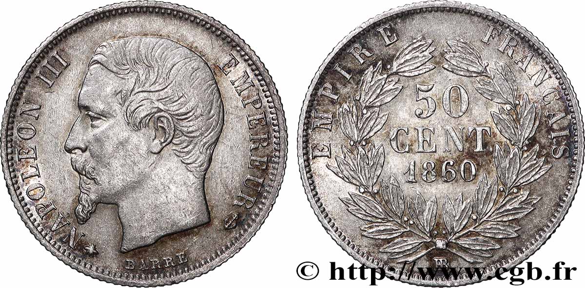 50 centimes Napoléon III, tête nue 1860 Strasbourg F.187/14 TTB/TTB+ 