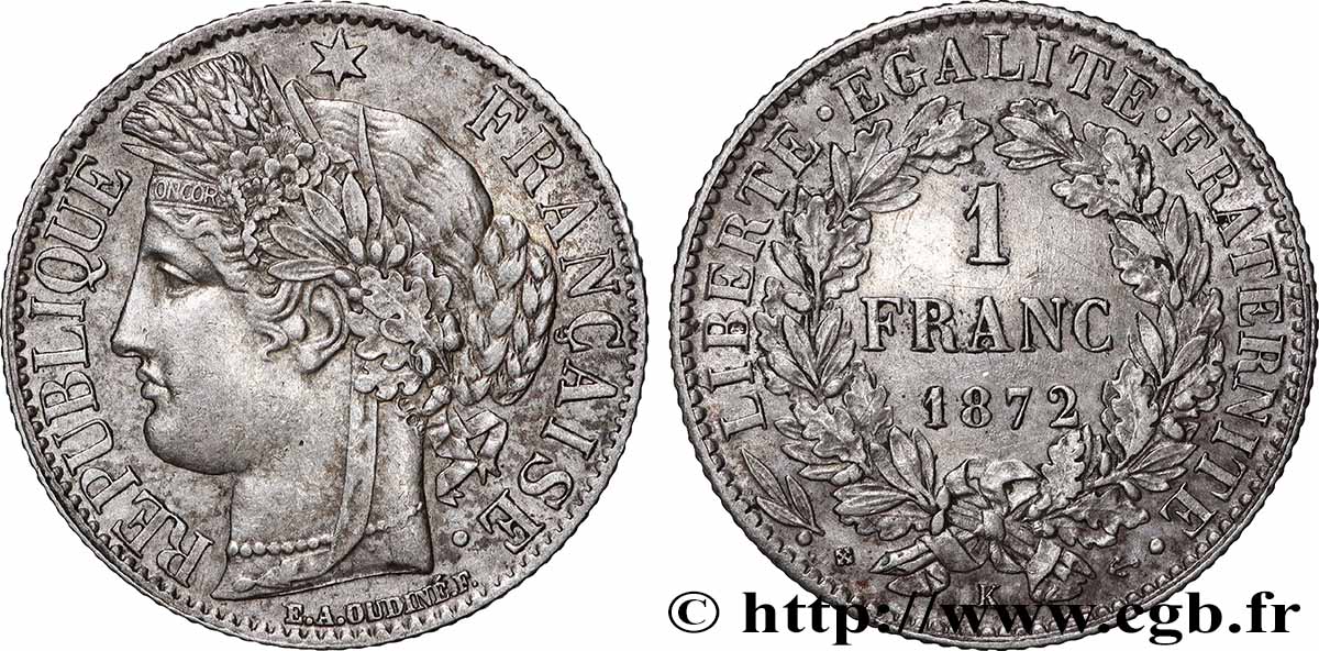 1 franc Cérès, IIIe République 1872 Bordeaux F.216/6 TTB+ 