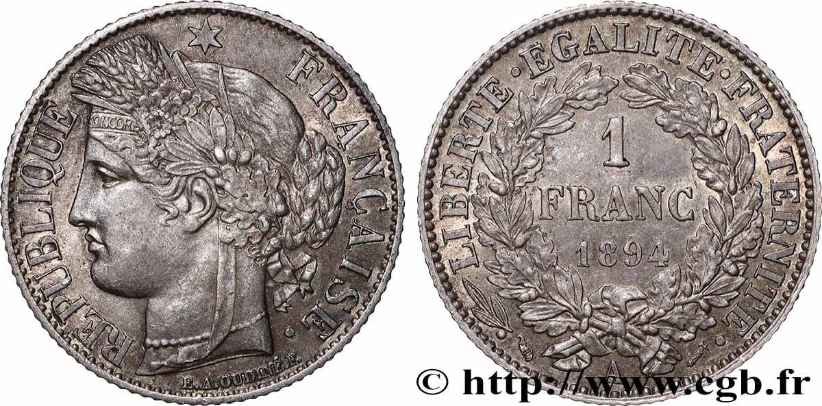 1 franc Cérès, Troisième République 1894 Paris F.216/12 SUP 