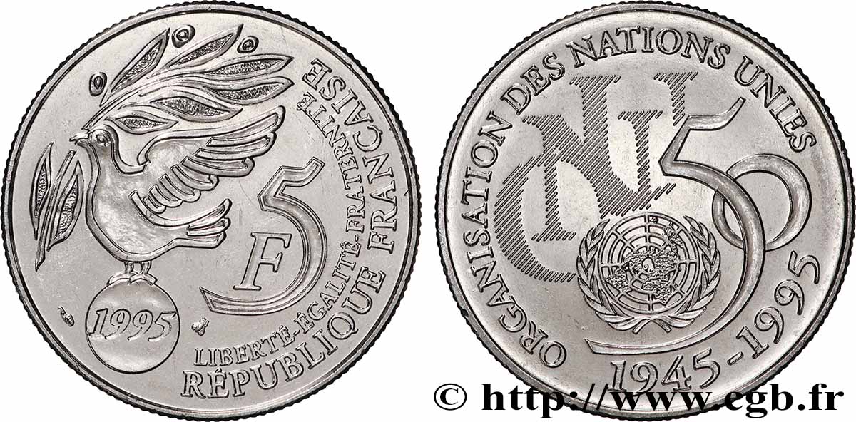 5 francs Cinquantenaire de l’ONU 1995 Pessac F.345/1 EBC+ 