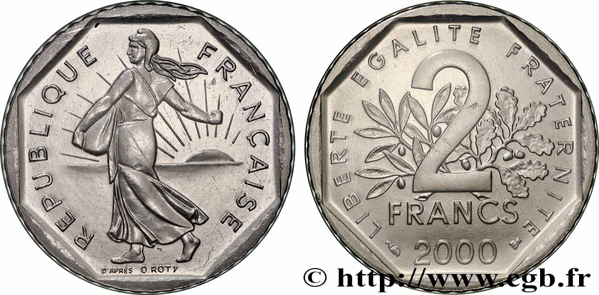 2 francs Semeuse, nickel, BE (Belle Épreuve) 2000 Pessac F.272/28 var. FDC 