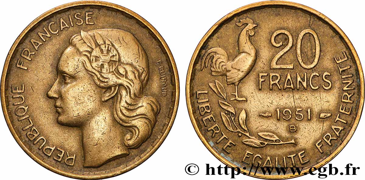 20 francs G. Guiraud 1951 Beaumont-Le-Roger F.402/8 TTB+ 