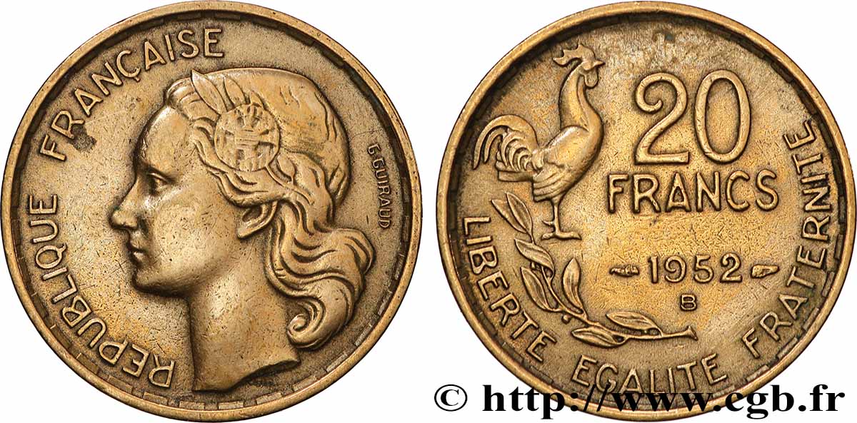 20 francs G. Guiraud 1952 Beaumont-Le-Roger F.402/10 TTB+ 