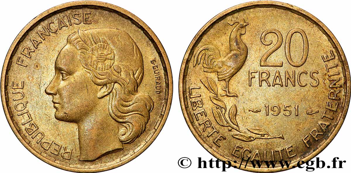 20 francs G. Guiraud 1951  F.402/7 MS 