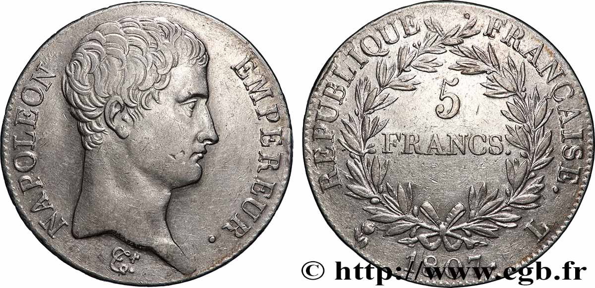 5 francs Napoléon Empereur, Calendrier grégorien 1807 Bayonne F.304/18 TTB 