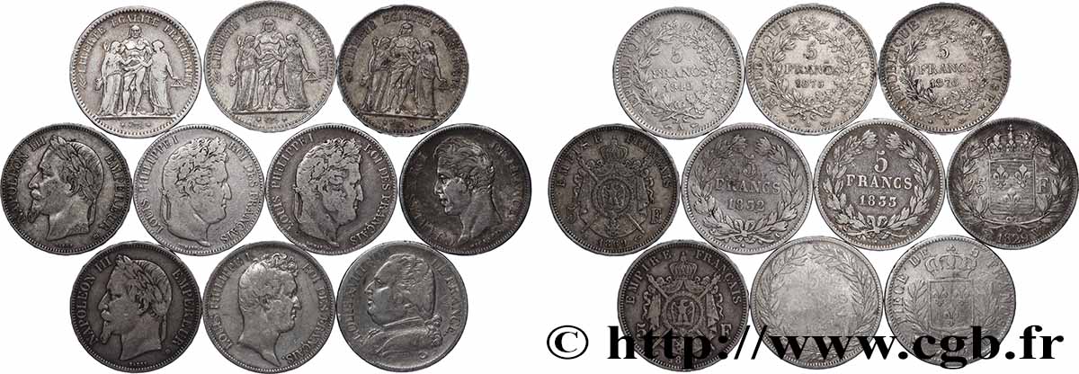 Lot de dix écus de 5 francs n.d.  F.-/ MB 