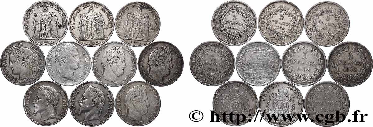 Lot de dix écus de 5 francs n.d.  F.-/ VF 