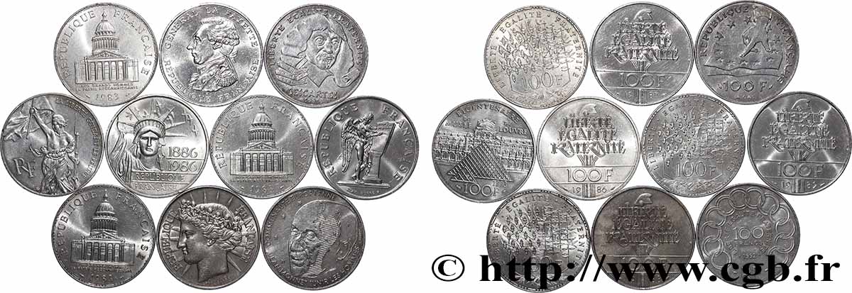 Lot de 10 pièces de 100 francs commémoratives - - F.-/ BB 
