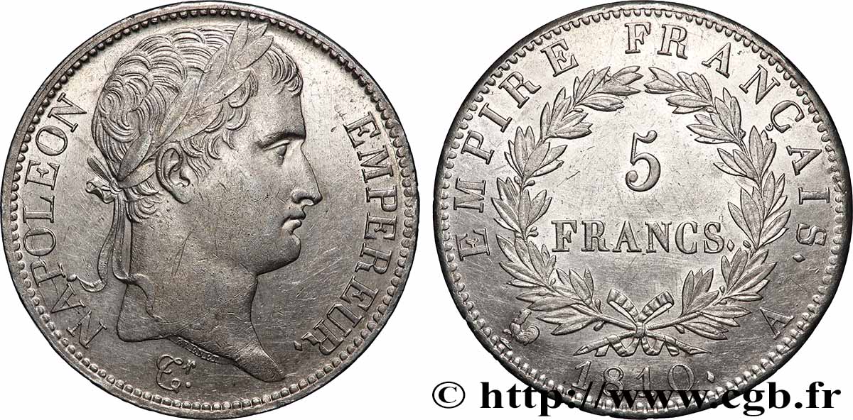 5 francs Napoléon Empereur, Empire français 1810 Paris F.307/14 SUP 